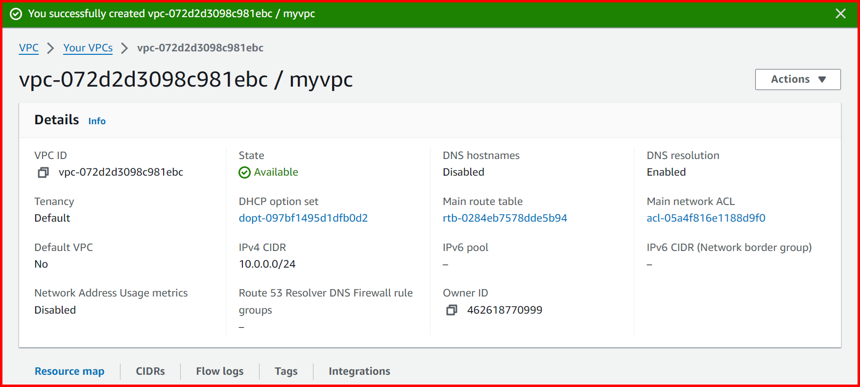 Picture showing the VPC gets created in AWS console